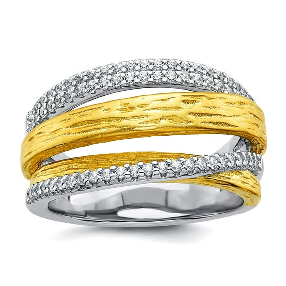 21.8mm 925 Sterling Silver Rhodium and Gold-tone Cubic Zirconia Brushed Ring Size 6 Ring for Women