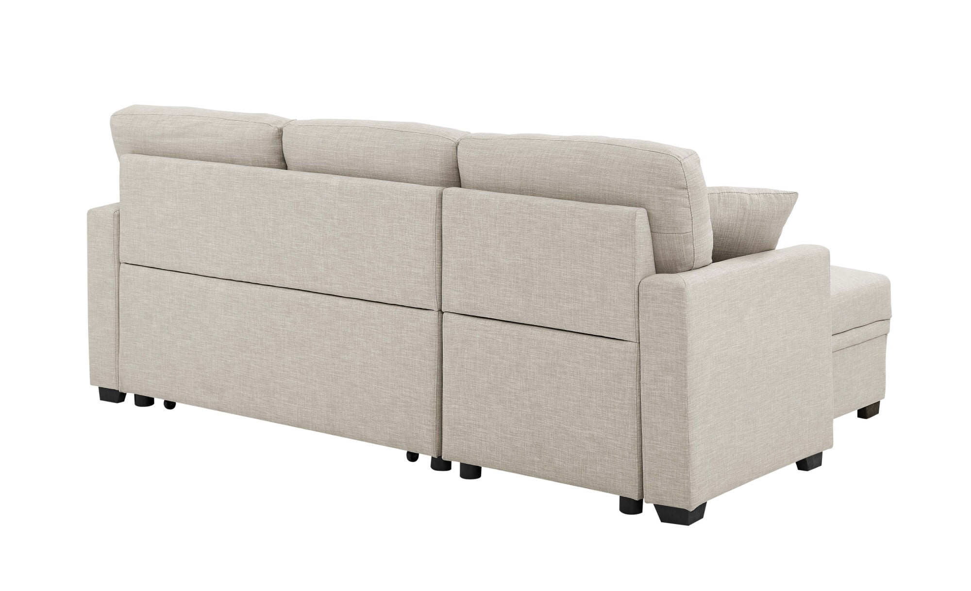 DEALTOPS L-Shaped Sectional Sofa Bed with Reversible Storage Chaise, Pull-Out Sleeper Couch for Living Room, Almond