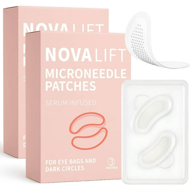 Parches para ojos NOVALIFT Kunnozz Micro, parches para la hinchazón y ojeras, parches para la línea de la sonrisa, mascarillas hidratantes antiarrugas para la frente para mujeres, 2 cajas (3 pares cad