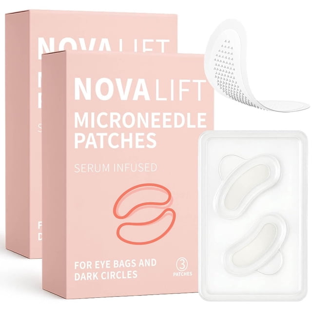 Parches para ojos NOVALIFT Kunnozz Micro, parches para la hinchazón y ojeras, parches para la línea de la sonrisa, mascarillas hidratantes antiarrugas para la frente para mujeres, 2 cajas (3 pares cad