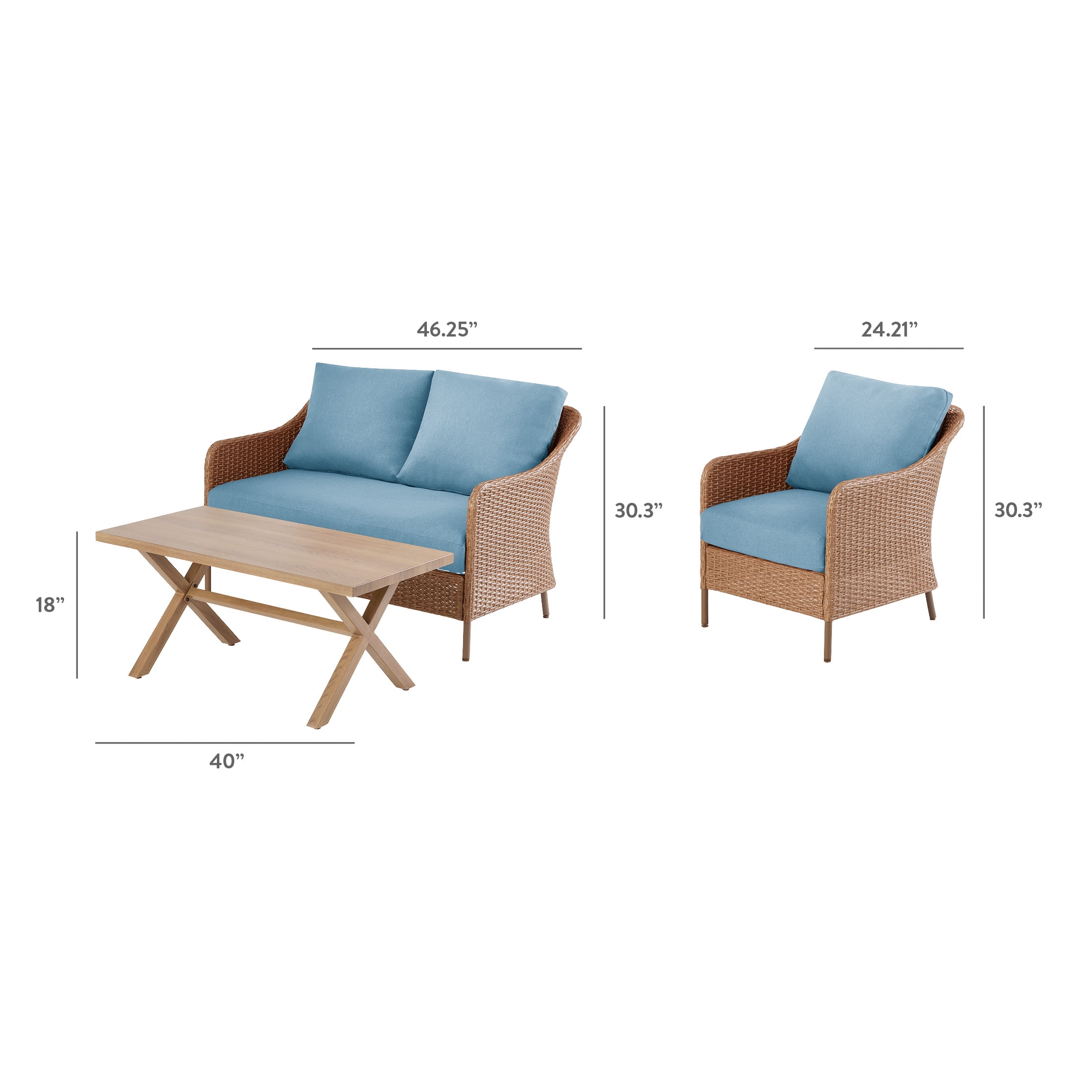 Mainstays Chelsea Outdoor Patio Steel 4-Pieces Deeping Seating Set with Blue Cushions