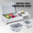 thumbnail image 3 of VEVOR Refrigerated Condiment Prep Station, 130 W Countertop Refrigerated Condiment Station, with 1 1/3 Pan & 4 1/6 Pans, 304 Stainless Body and PC Lid, Sandwich Prep Table with Stainless Guard, ETL, 3 of 9