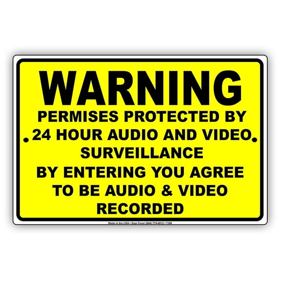 Warning Premises Protected by 24 Hour and Video Surveillance Notice Plate Aluminium Metal Sign 8"x12"