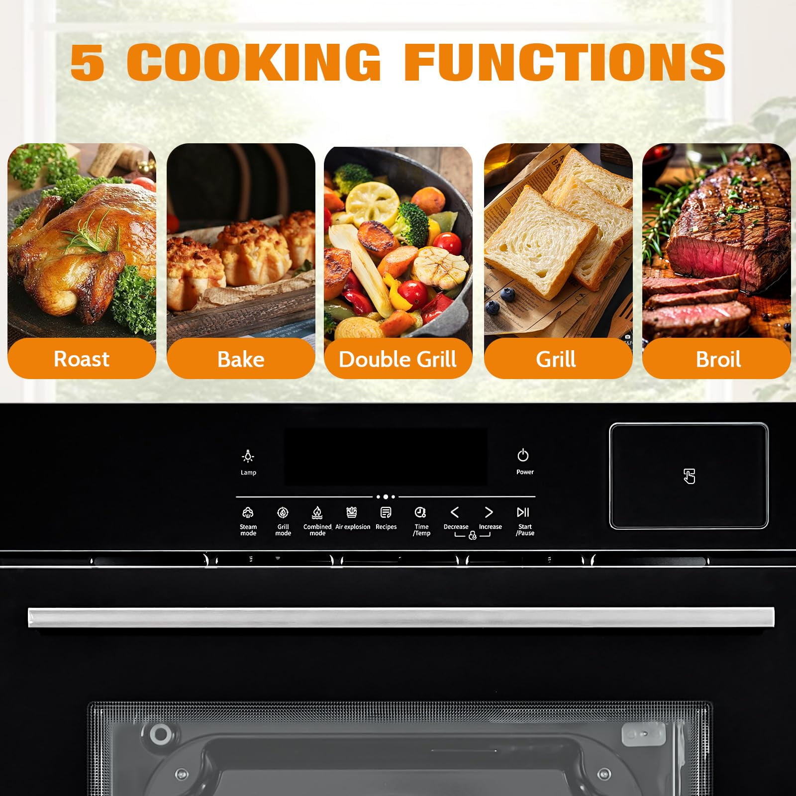 24" Electric Single Wall Oven, 2.5CF with 8 Baking Modes, Built-in Electric Convection Oven, with Air Frying Function, 3000w, 3D Surround Heating with Double-Layered Glass Door, Timer, Touch Control