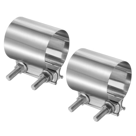 2pcs Exhaust Clamp 2.7 Stainless Steel Lap Joint Band Clamp Exhaust Pipes Connection with M10 Screws for Car Muffler Elbow Pipes