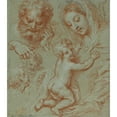 thumbnail image 2 of Michel Corneille the younger 20x22 Gold Ornate Framed and Double Matted Museum Art Print Titled - Studies of the Madonna and Child and of Heads (1670-1690), 2 of 4