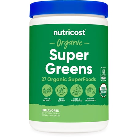 Nutricost Organic Super Greens Powder (30 Servings) - Superfood Supplement Drink Mix (30 Servings, Unflavored)