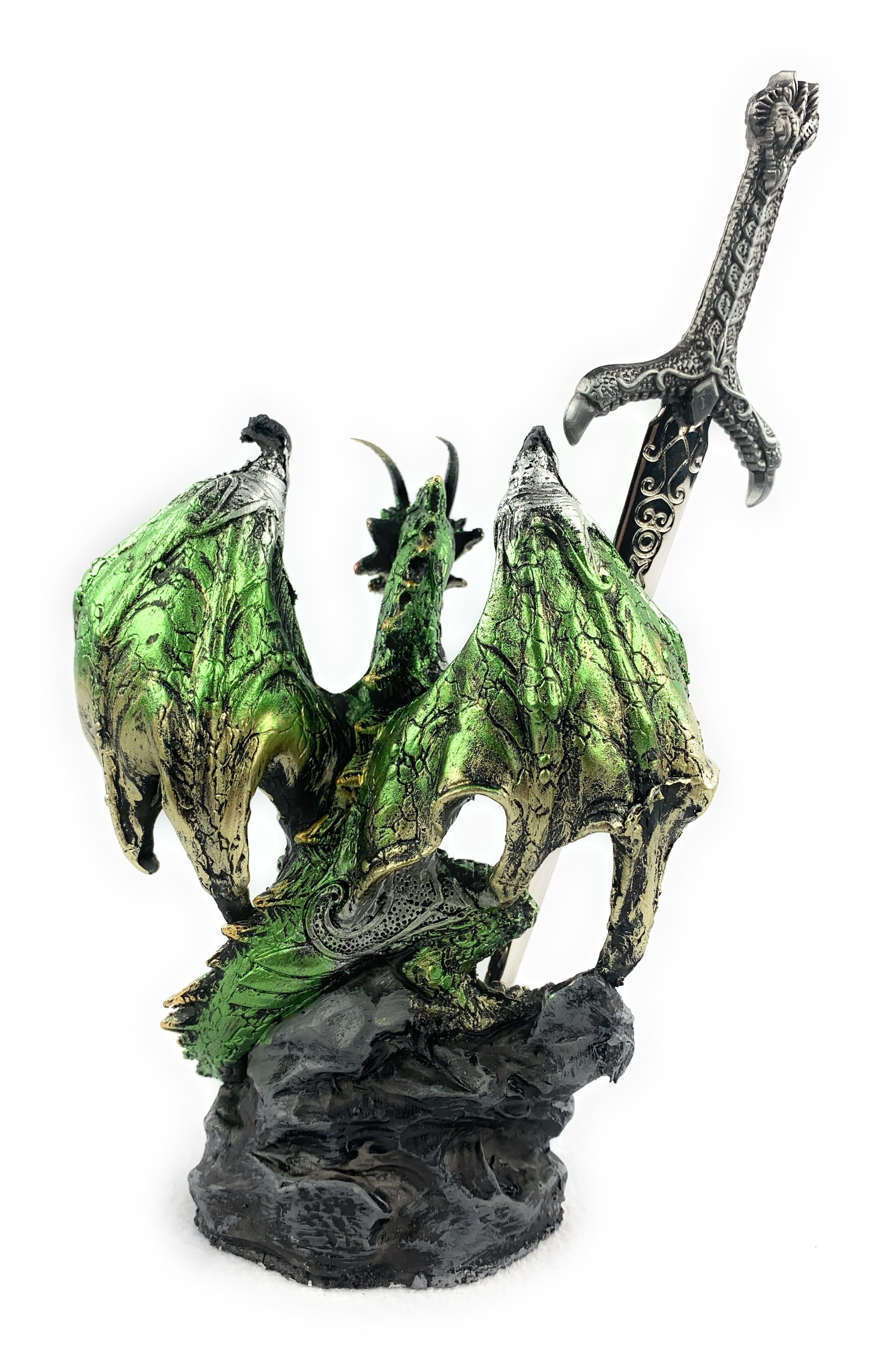 Ain’t It Nice Dragon Statue with Medieval Dragon Sword and Crystal Ball Collectible Dragon Figurine Fantasy Medieval Dragon Décor, Green 4(L) 2(W) 7(H) inches