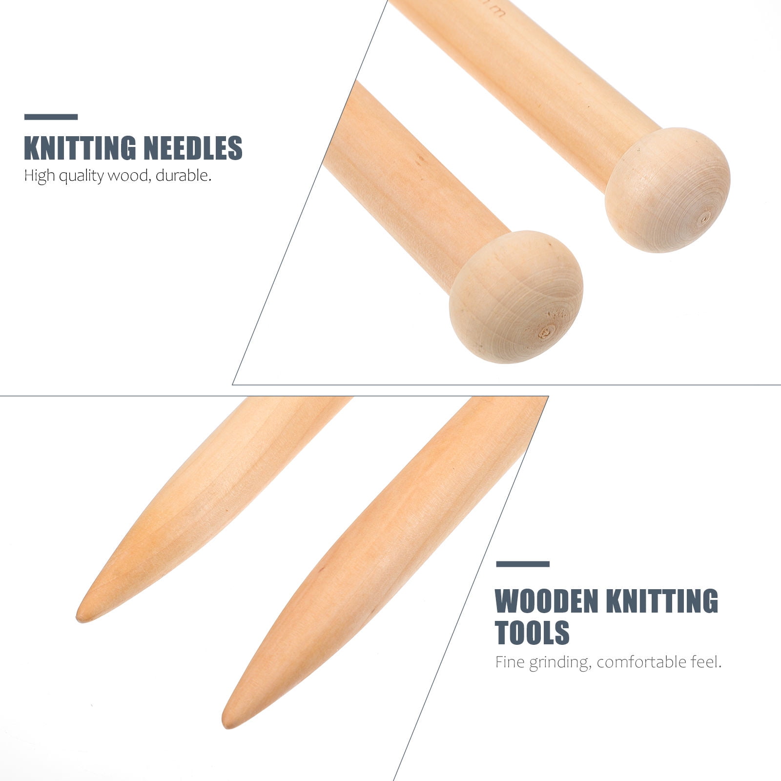 ROMANSENTIAL 3Pairs Light Brown Wood Knitting Rods Safe Secure Handmade Weaving Tools for Beginners and Experts