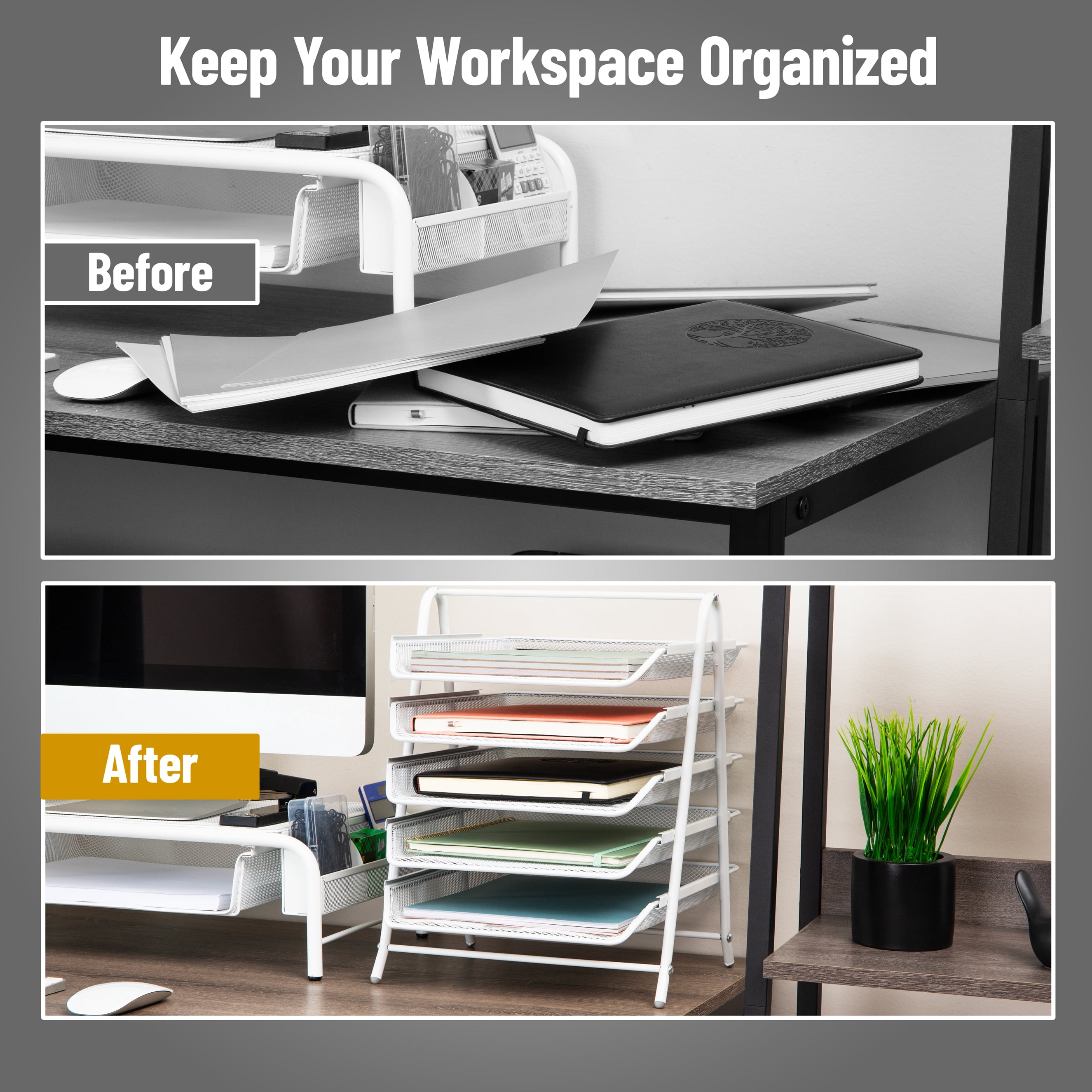 Mind Reader Multi-Tier Desk Organizer with 5 Sliding Trays, White
