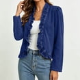 thumbnail image 5 of Oksale Women's Ruffled Denim Jackets Trendy Open Front Crop Cardigan Cozy Long Sleeve Jean Jacket Fall Going Out Tops Blue L, 5 of 9