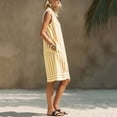 thumbnail image 5 of Lenpel Cotton Linen Dresses for Women Striped Casual V Neck Sleeveless Tank Dresses Knee Length Dress with Pocket Beach Vacation Sundresses, 5 of 5
