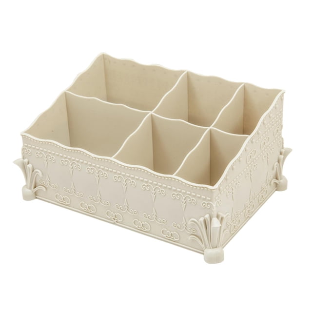 Caja de almacenamiento de cosméticos de 6 rejillas, tocador, brochas de maquillaje, lápices labiales, contenedor de Perfume, organizador de escritorio Beige Yinane Organizador de escritorio