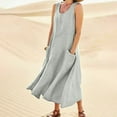 thumbnail image 2 of CHOK Robes d'Été Décontractées Femmes Coton Lin à Fleurs Robe Maxi Femme Sans Manches Débardeur Longue Fluide Robe Bohème Robes d'Été Fluides pour Adolescentes avec Poches Gris Foncé 3TG, 2 of 7