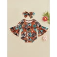 thumbnail image 2 of Cenuakty Infant Girls Romper and Headband, Flower/ Cactus Print Long Flared Sleeves Round Neck Jumpsuit, 2 of 7