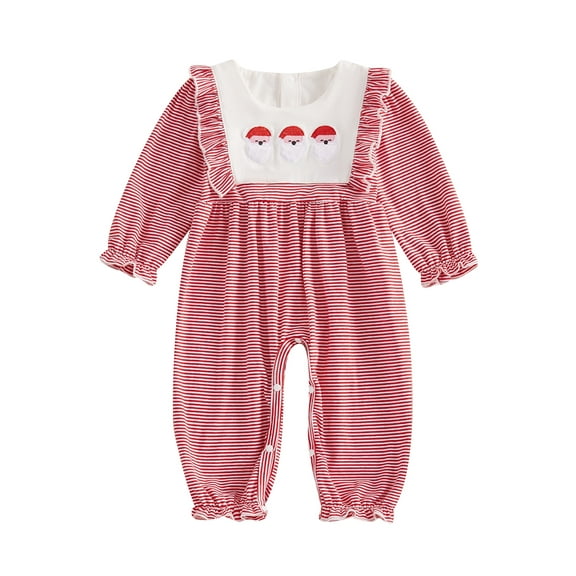 aturustex Infant Baby Girls Christmas Jumpsuit 0 3M 6M 12M Newborn Santa Claus/Christmas Tree Embroidery Romper Long Sleeve Crew Neck Bodysuits Toddler Little Girl Fashion Loose Casual Daily Clothes