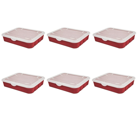 Sterilite Adjustable Ornament Box Plastic, Really Red, Case of 6
