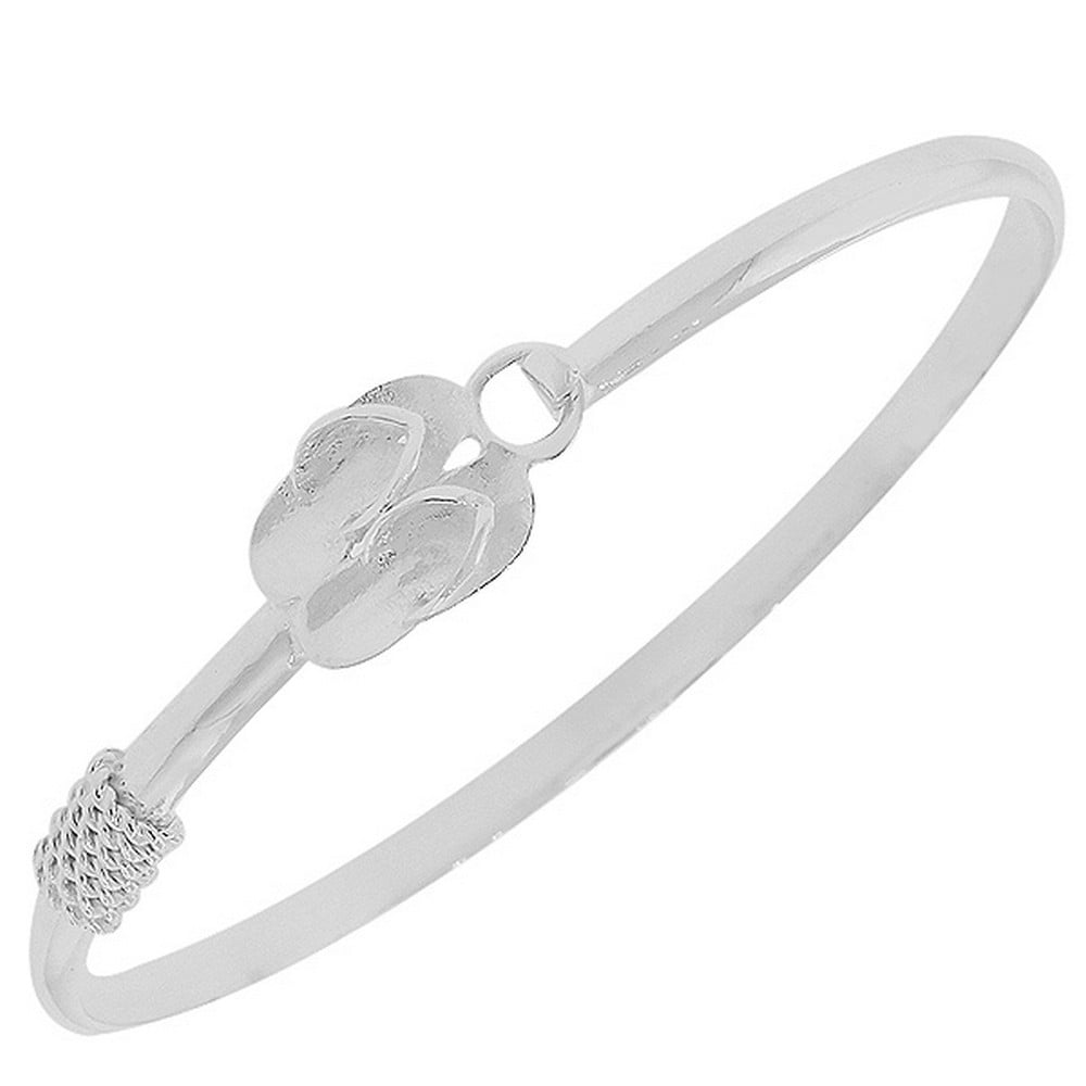 925 Sterling Silver Sea Shell Charm Classic Womens Bangle Bracelet with Clasp 