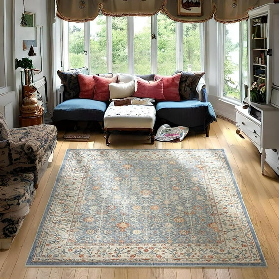 Yiwa Modern Area Rug 5x7 Farmhouse Floral Print Rug Low Pile Floorcover