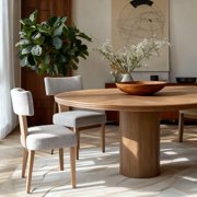 Guyou Dining Chairs Set of 6, Mid-Century Modern Linen Upholstered Kitchen Chairs with Curved Backrest, Wooden Side Chairs for Dining Kitchen Living Room Bedroom, Grey