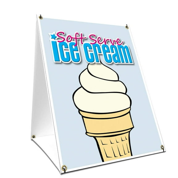 A-frame Sidewalk Soft Serve Vanilla Ice Cream Sign With Graphics On Each Side | 18" X 24" Print Size