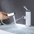 thumbnail image 1 of KAIYING Robinet de Lavabo de Salle de Bain à une Poignée avec Pulvérisateur Extractible, Bec Rotatif, Mitigeur de Lavabo à Bec Rétractable pour Eau Chaude et Froide (Régulier, Chrome et Blanc), 1 of 6