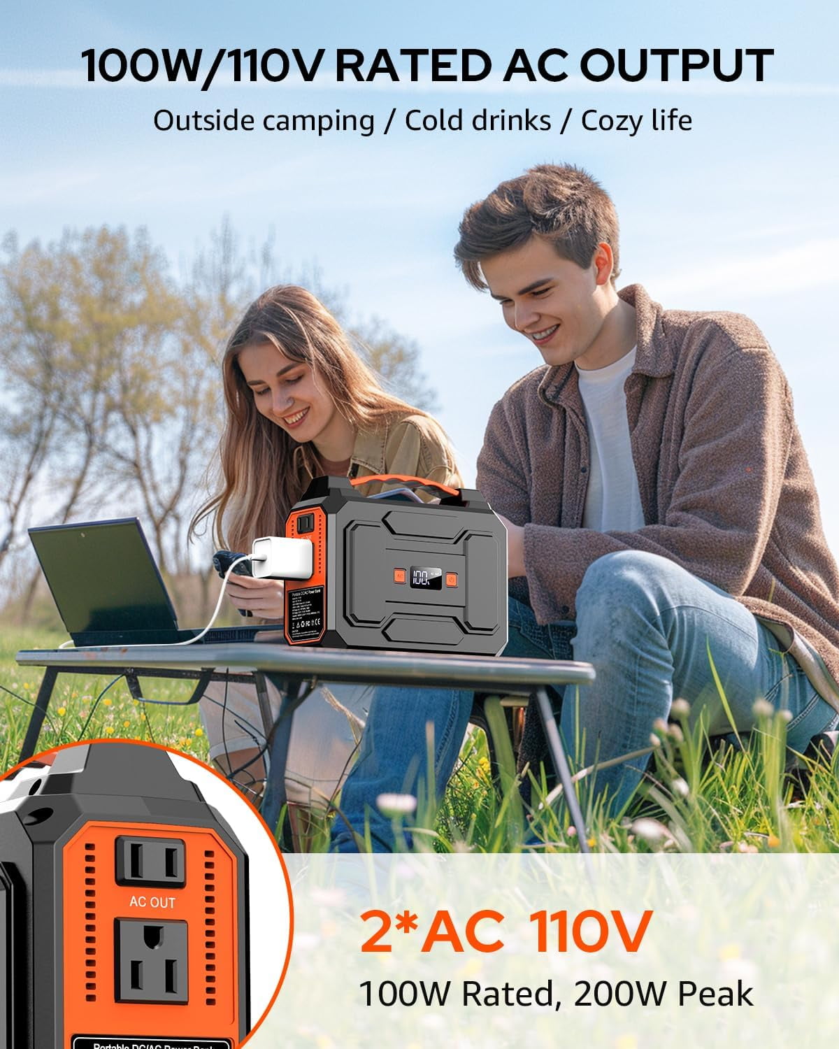 Solar Powered Generator 200W Peak/100W Rated, Portable Solar Generator Power Station with Solar Panels 40W Included, 146Wh Solar Power Bank with AC Outlet 110V for Home Use Camping Outdoor Adventure