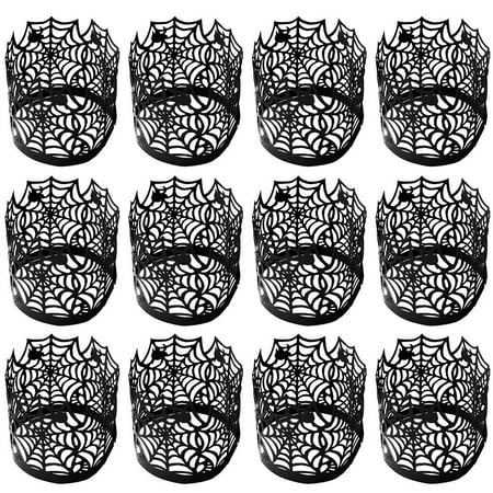 

100pcs Halloween Black Spider Web LED Electronic Candle Holder Candle Wraps