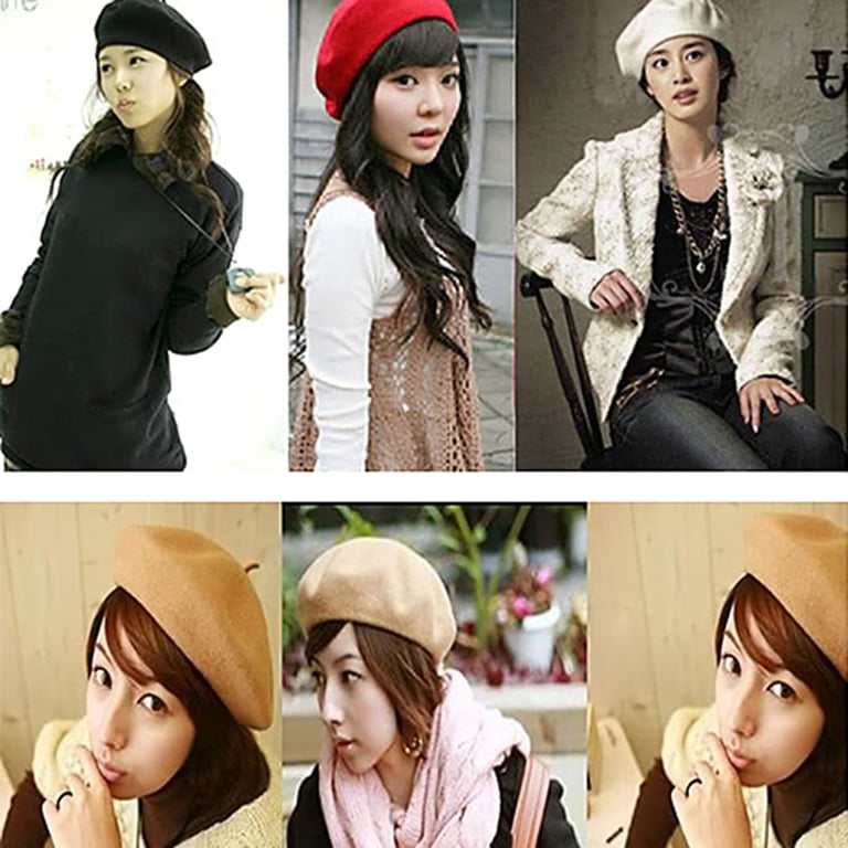 DSCHSPSS Wool Beret Hat, French Style Beanie Cap, Solid  display picture 1