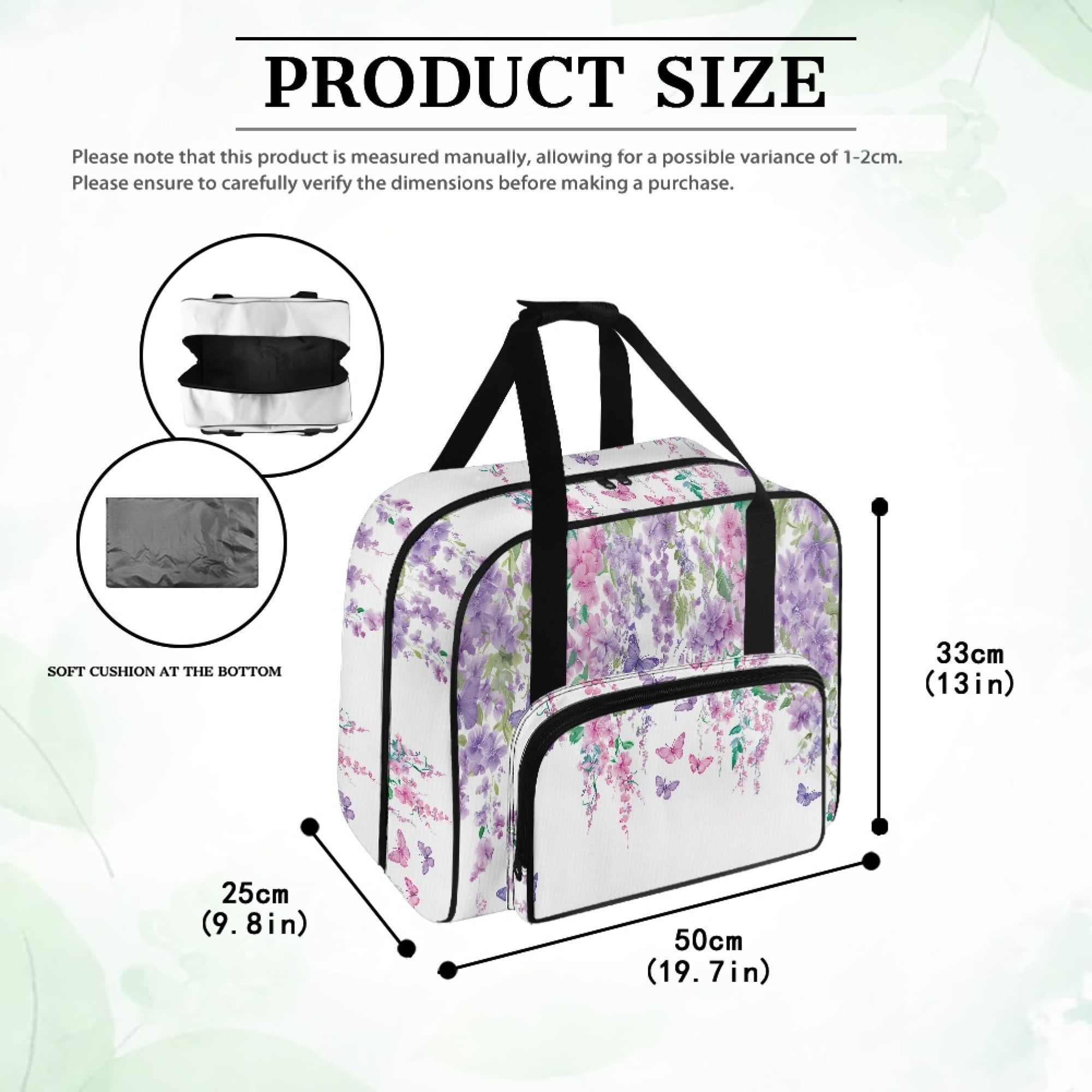 ZIATUBLE Butterfly Sewing Machine Travel Case Floral Carrying Travel Storage Universal Organizer Bag with Zipper Sewing Machine Accessory Organizer Fits Most Sewing Machines
