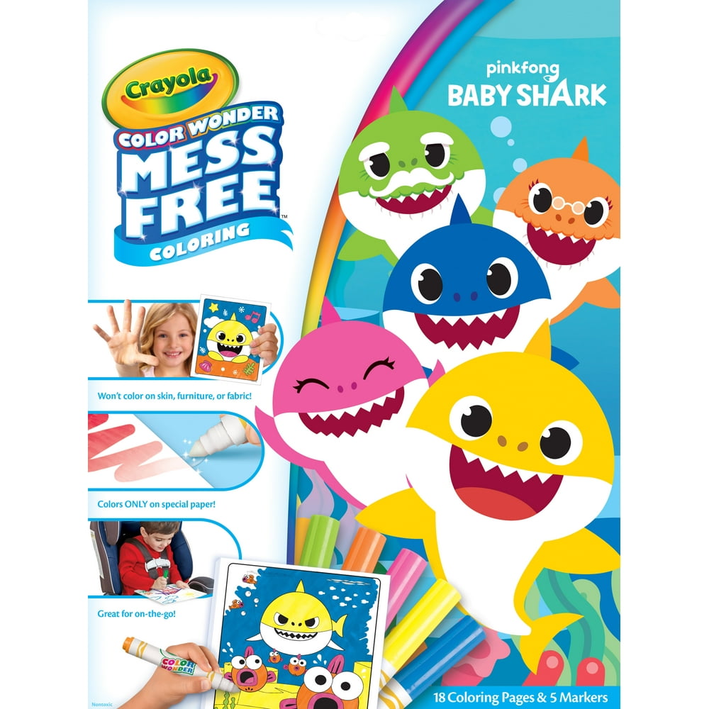 Crayola Color Wonder Mess Free Baby Shark Coloring Set, 23 Pieces