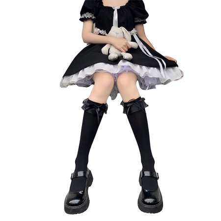 

Japanese Women Knee High Socks Sweet Ruffle Lace Trim Bowknot Lolita Stockings