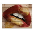 thumbnail image 3 of Designart 'Plump Woman Lips With Gold and Red' Modern Print on Natural Pine Wood, 3 of 5