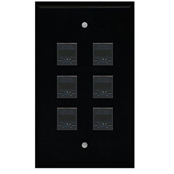 RiteAV (1 Gang Flat 6 Cat5e Black Wall Plate Black
