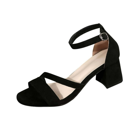 LOVZFMLL Women's Heel Sandals Classic Elegant Chunky Block Heels Dress Sandals for Party Club Prom Wedding Dating Black 11