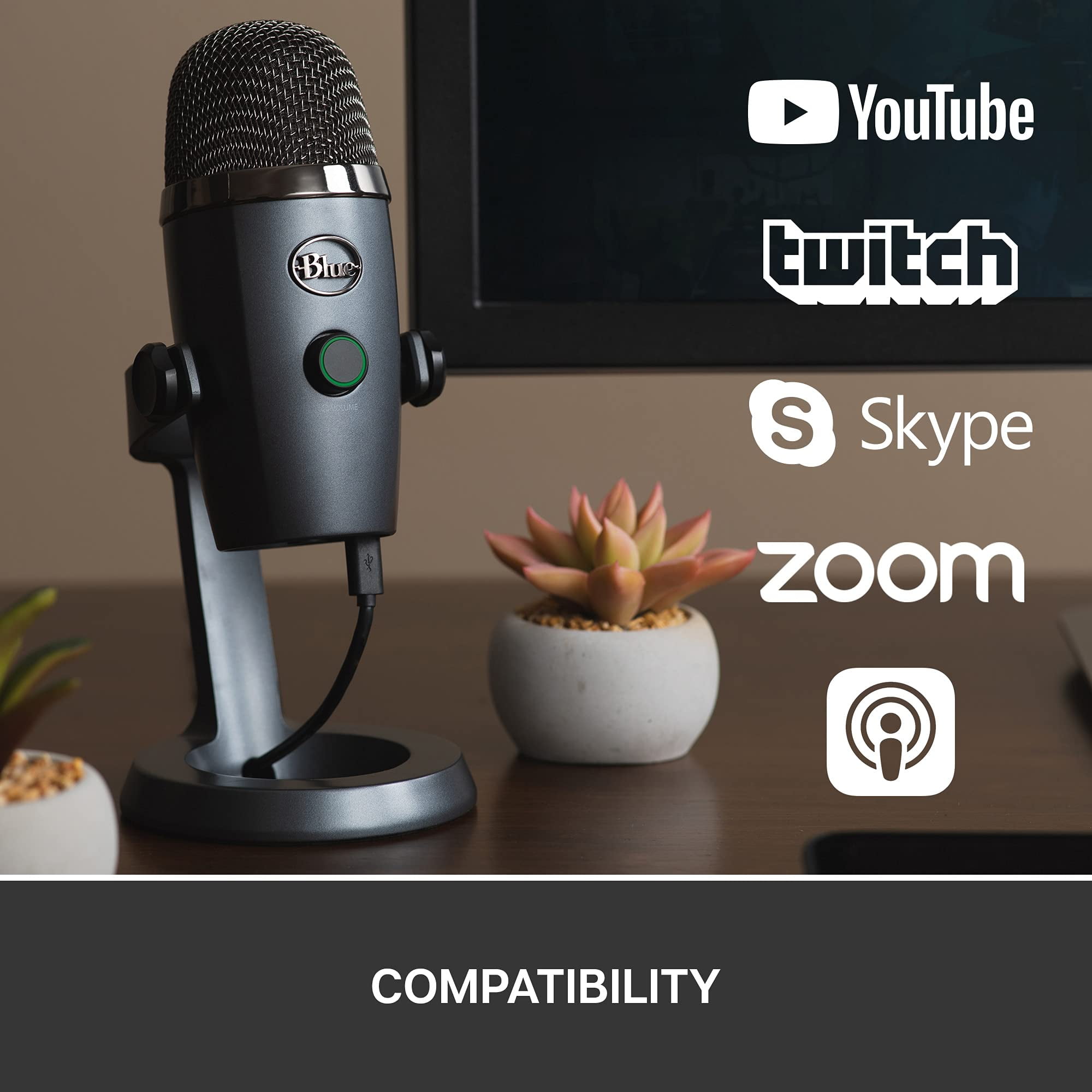 Logitech for Creators Blue Yeti Nano Premium USB Mic for Recording and Streaming  Shadow Gray