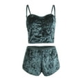 thumbnail image 4 of Dewadbow Women 2pcs Velvet Sleepwear Spaghetti Strap Velvet Shorts Pajama Set Ladies Sleepwear female Pajama Party Set, 4 of 6