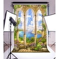 thumbnail image 1 of EREHome Polyester Fabric 5x7ft Backdrop Photography Background Fantasy Fairytale Seascape Old Stone Arch View Flowers Wisteria Sun's Rays Summer Sky Clouds Garden Villa Scene Children Adults Bride Girls Photos, 1 of 2