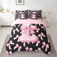 thumbnail image 2 of Manfei Personalized Initial L Bedding Comforter Set 7pcs for Teens Adults,Kawaii Ribbon Bow-tie Queen Bedding Sets Super Cozy,Black Pink Queen Sheet Sets,Ultra Soft Home Decor,Reversible, 2 of 8