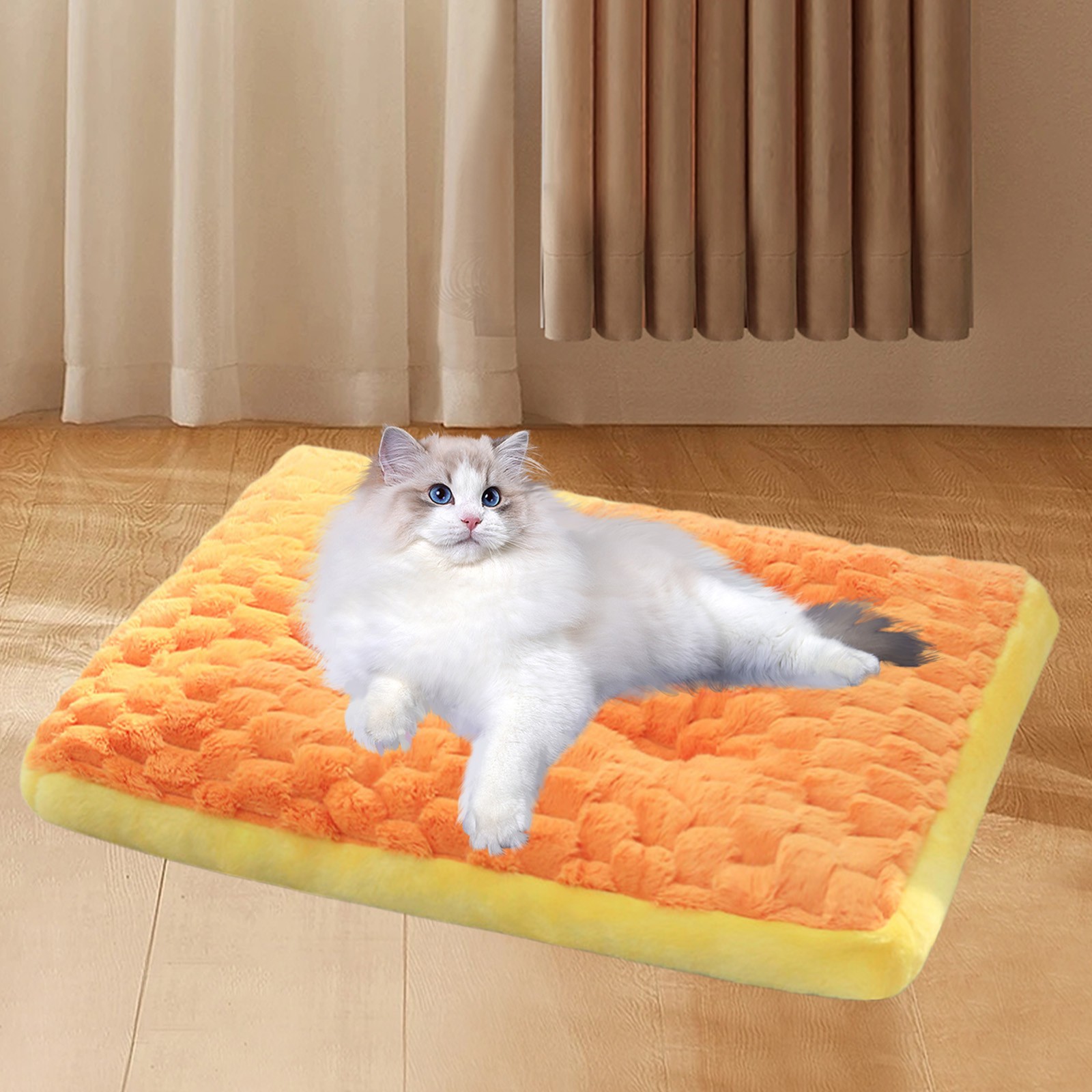 Orange 50X30Cm Pet Bed Mat, Deep Sleep Orthopedic Cushion For Small Dogs Cats, Washable