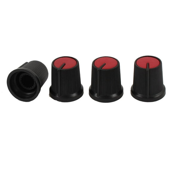4 Pcs 5.5mm Knurled Shaft Red Top Rotary Potentiometer Control Knob Black