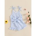 thumbnail image 2 of SUNSIOM Little Girls Summer Cami Jumpsuit Sleeveless Button Up Ruffle Trim Plaid Overalls with Belt, 2 of 6