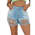 thumbnail image 1 of EILLY BAZAR Denim Shorts for women Cut Out Ripped Raw Hem Female Shorts Light Wash S, 1 of 4