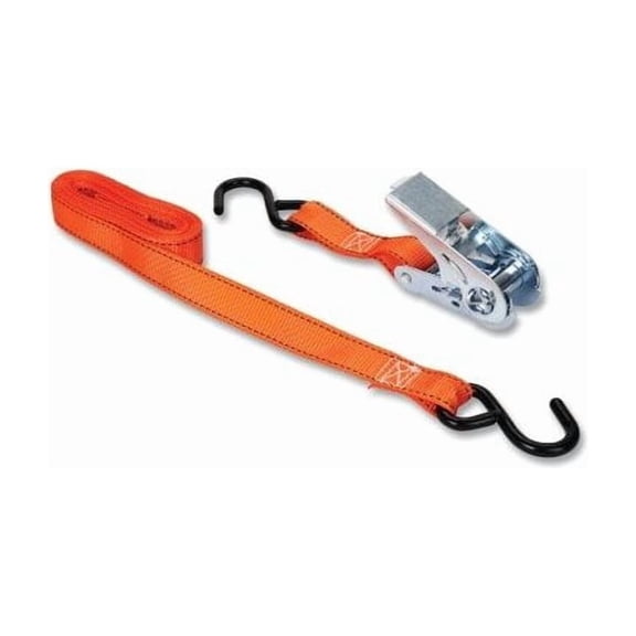 Ratchet Tie-Down Strap, High Tension, Vinyl-Coated S-Hooks, 1 in W x 10 ft L, 300 lb Load Capacity