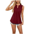 thumbnail image 2 of Womens Tank Tops Dressy Casual Tunic Top Pleated Slim Notched Neck Summer Sleeveless Tanks, 2 of 8