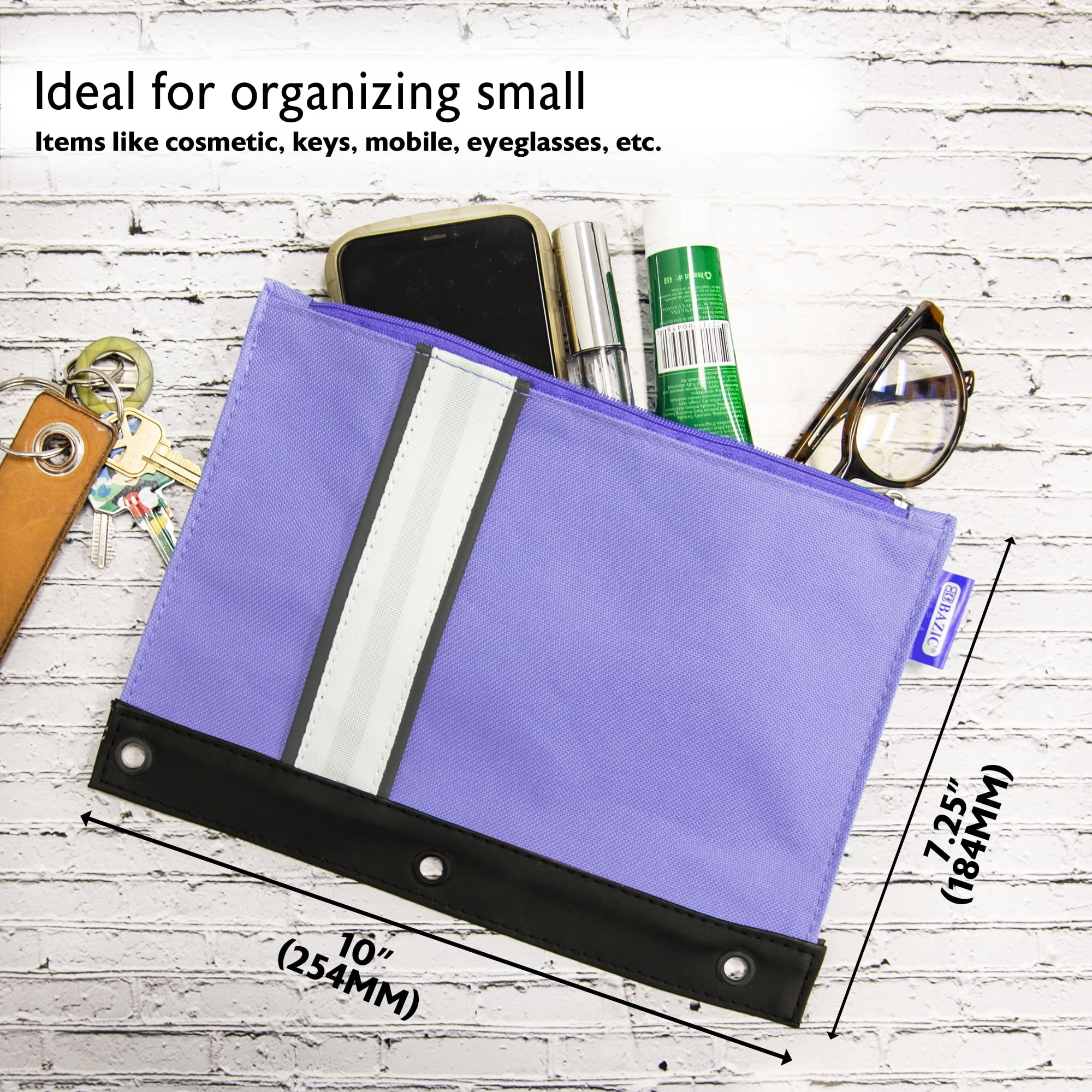 BAZIC Pencil Pouch 3 Ring Binder Pouch w/ Rivet Enforced Rings Holes, 24-Pack