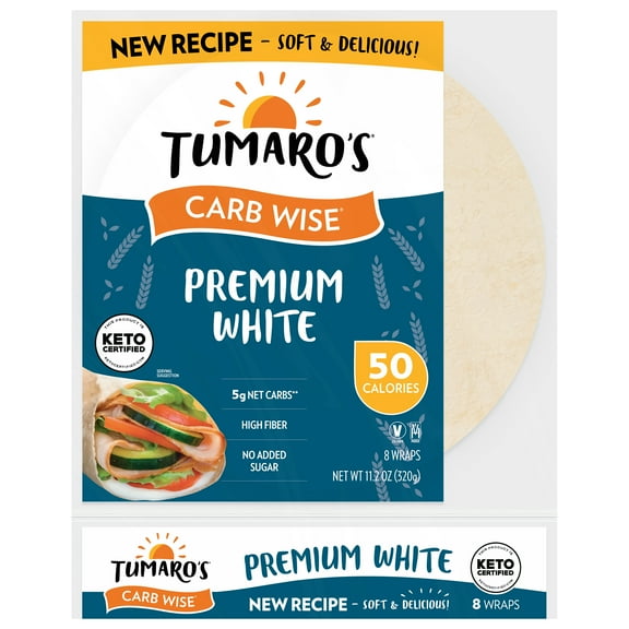 Tumaro's Premium White Carb Wise Wraps - 5 Net Carbs - Keto Certified - 8 Count, 11.2oz