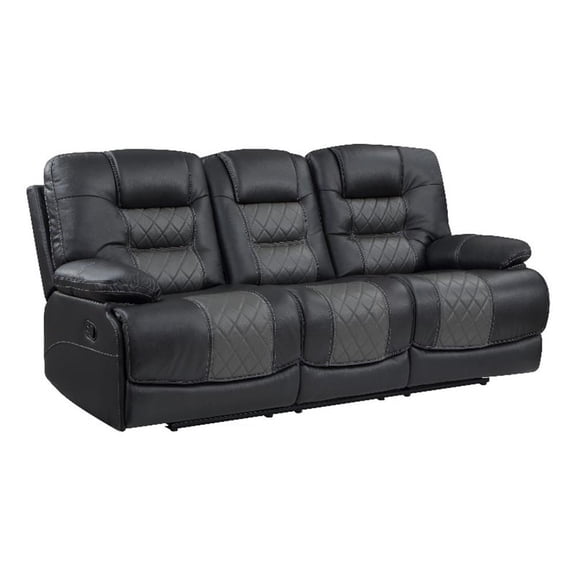 Liam 88 Inch Manual Recliner Sofa- Drop Table Cupholders- Gray Faux Leather
