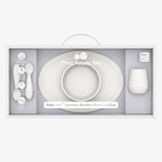 ezpz First Foods Set (Sage) - 100% Silicone Suction Bowl, 2oz Cup, Tiny Spoons - Designed by a Pediatric Feeding Specialist - 6 Months+