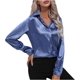 thumbnail image 3 of Camisas de manga larga para mujer, blusas de satén con botones, camisas casuales de oficina de negocios, cuello de solapa, blusas de seda con bolsillo, 3 of 5